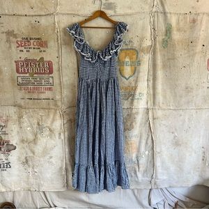 Doen Gingham Blue Maxi Dress Size Medium
